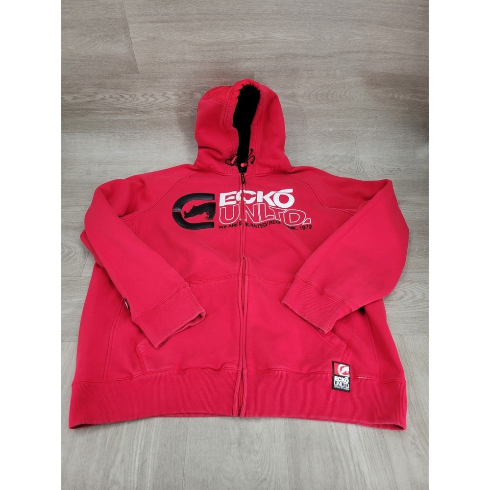 Y2K Ecko Unltd Zip Up Hoodie Jacket Sweater Long Sleeve Men's 2XL‎ Red